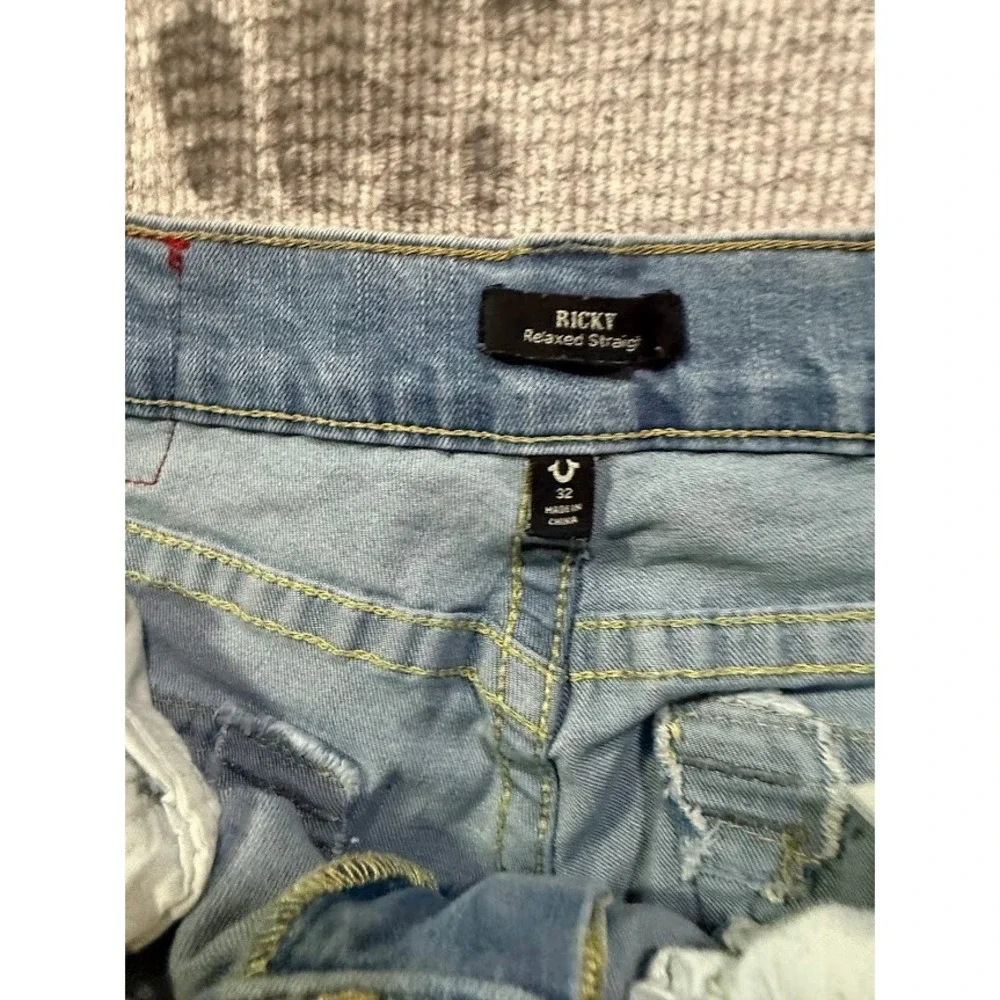 True Religion Ricky Relaxed Straight Jeans Light Flap Mens 32X32 Stretch Denim